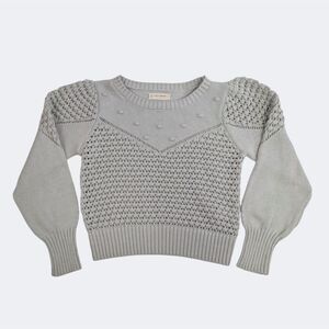 Lucky Brand Gray Pointelle Cropped Sweater | Puff Sleeves | M | Coquette